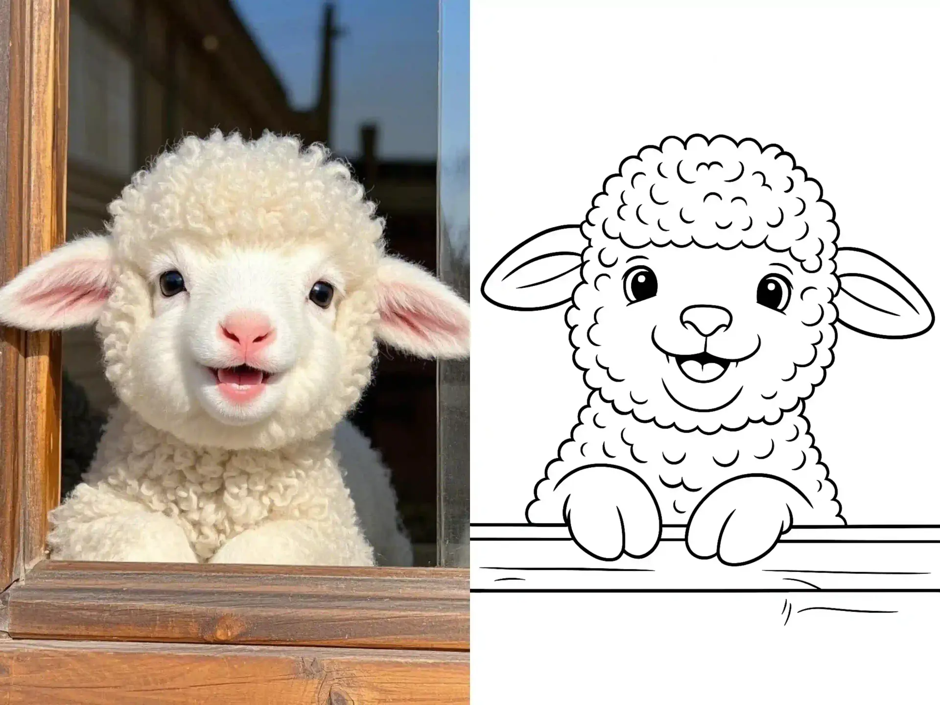 बच्चों के लिए एक प्रिंट करने योग्य लाइन आर्ट कलरिंग पेज, जिसमें एक प्यारा और खुश कार्टून पेंगुइन बर्फीले ढलान से नीचे स्कीइंग कर रहा है, जिसके बैकग्राउंड में देवदार के पेड़ और पहाड़ हैं।