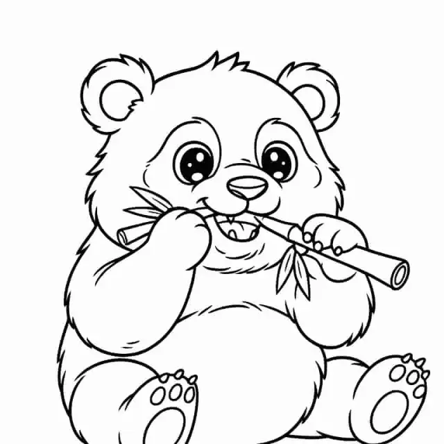 Dessin au trait simple d'un panda avec du bambou, en noir et blanc pour les enfants à colorier Dessin au trait simple d'un panda avec du bambou, en noir et blanc pour les enfants à colorier