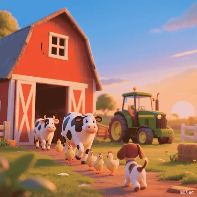 Une ferme avec des animaux et une grange, page de coloriage simple pour enfants Une ferme avec des animaux et une grange, page de coloriage simple pour enfants