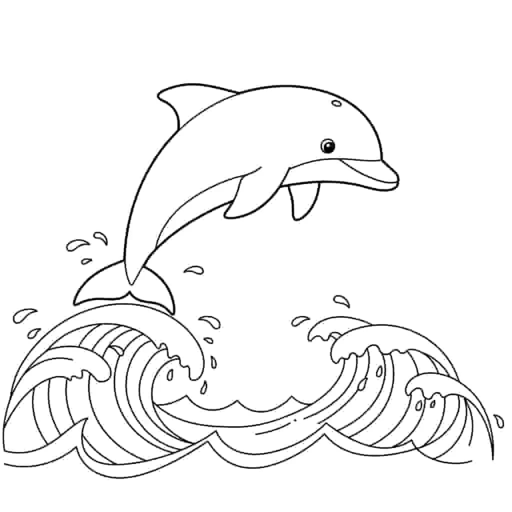 Image for prompt: Seni garis bayi lumba-lumba melompat dari laut.