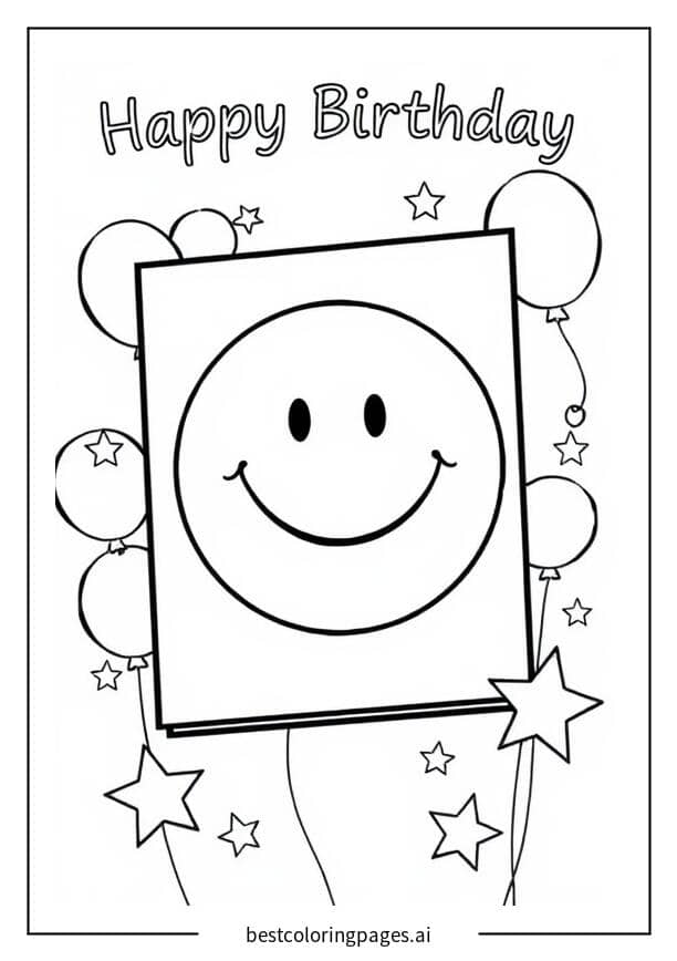 生日贺卡上的笑脸 涂色页