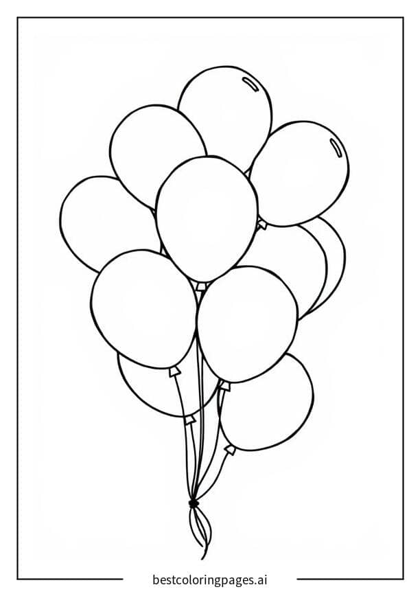 一束五颜六色的气球 涂色页
