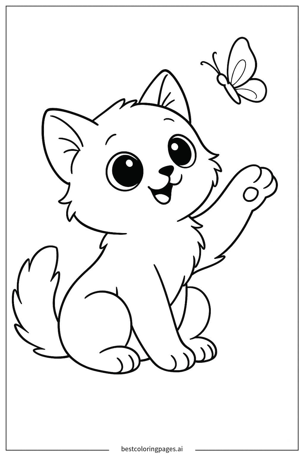 A Playful Kitten Chasing a Butterfly Coloring Page