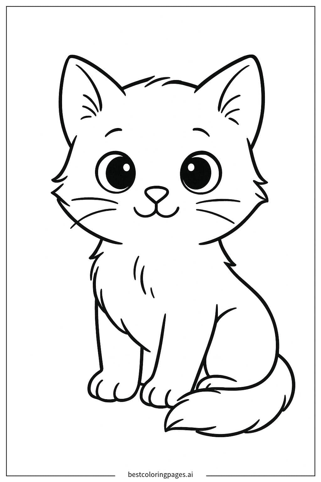 Curious Kitten Sitting and Watching Coloring Page