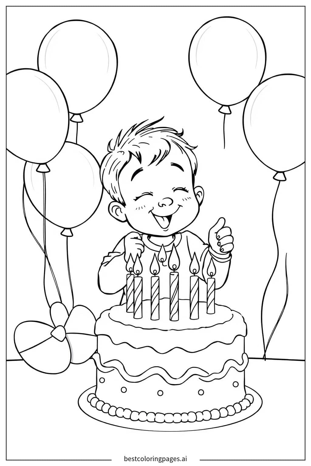 小孩吹生日蜡烛 涂色页