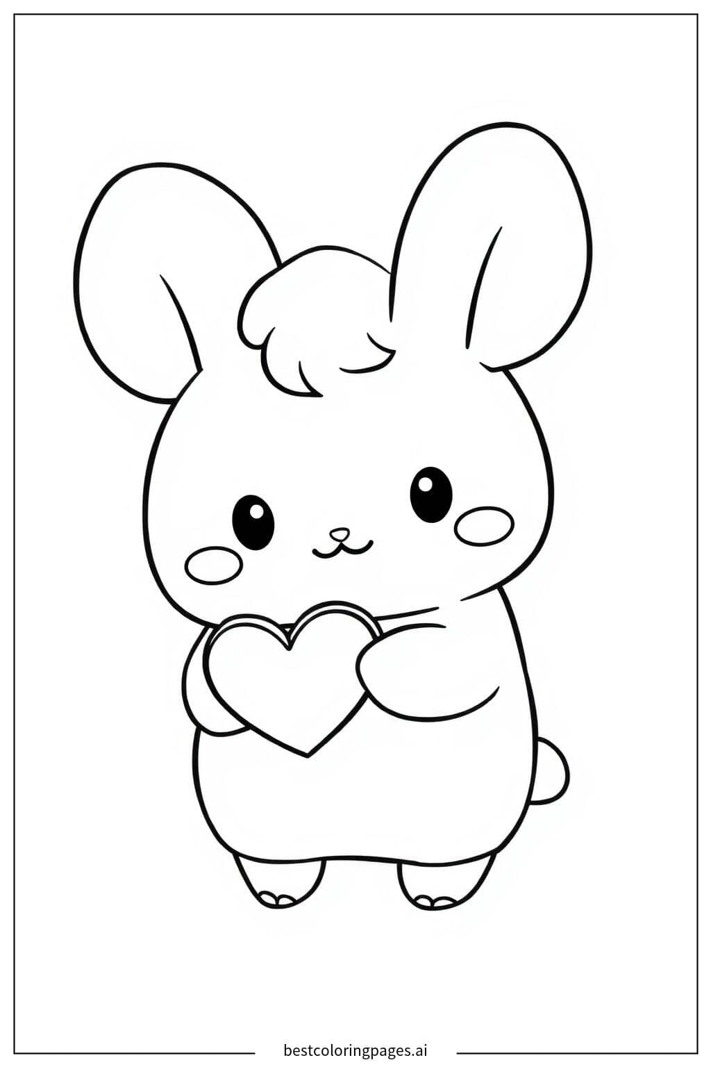 ภาพระบายสี Cinnamoroll กำลังถือหัวใจ