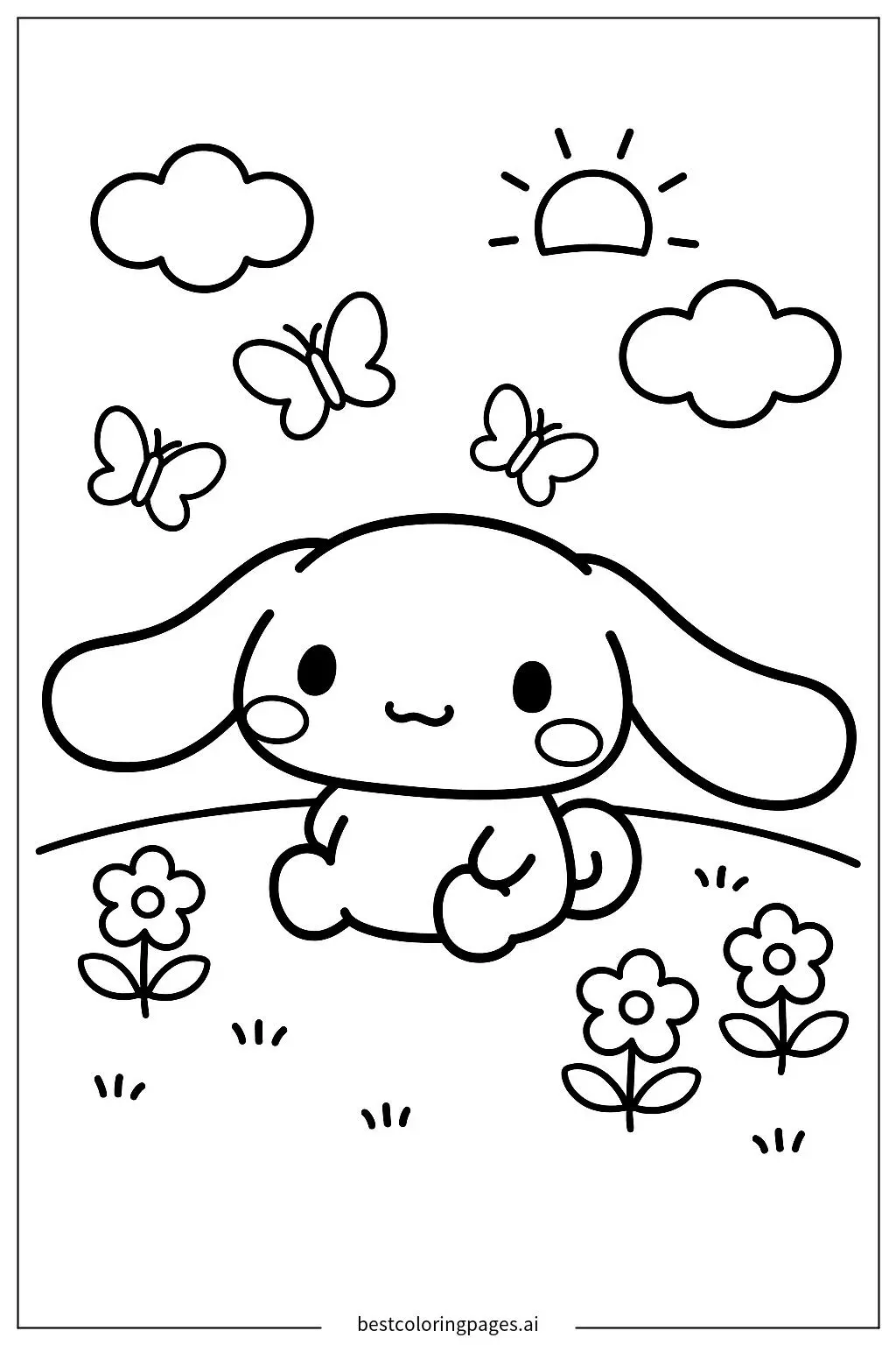 ภาพระบายสี Cinnamoroll เล่นกับผีเสื้อ