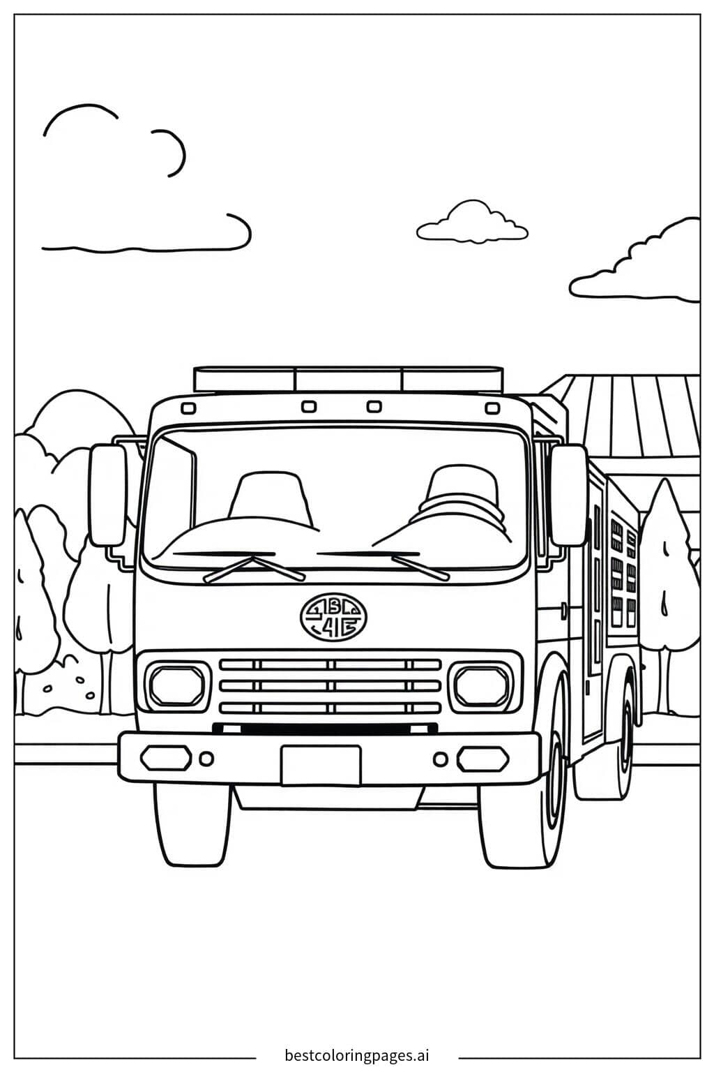 Disegni di Autopompa dei Vigili del Fuoco alla Caserma da Colorare