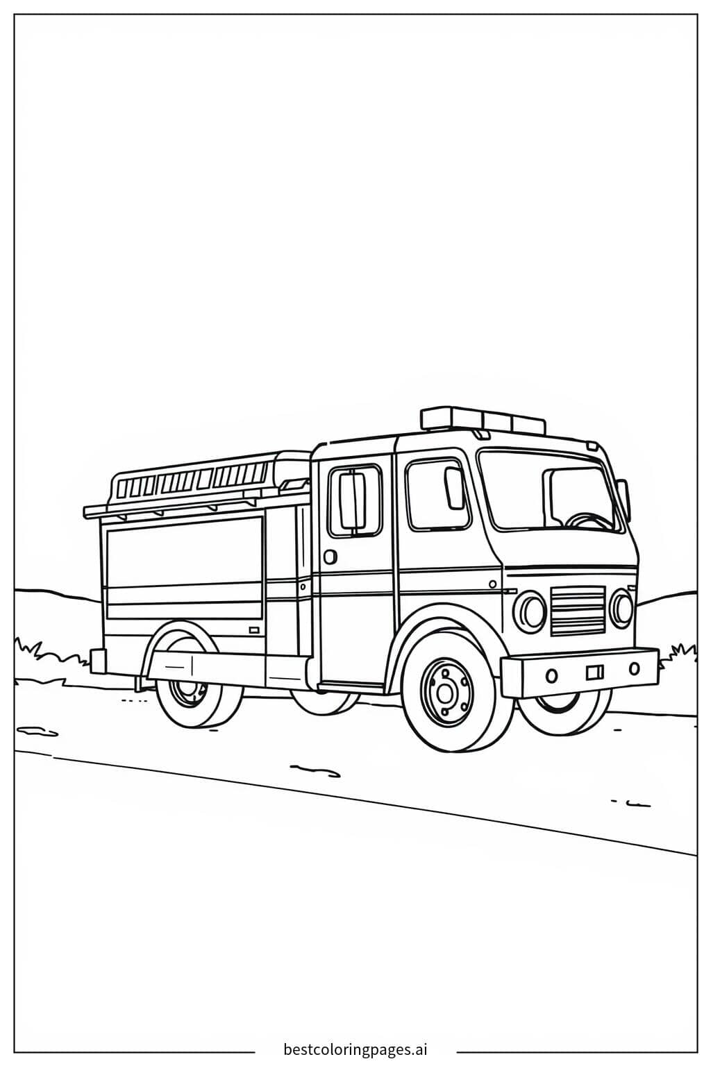 Disegni di Camion dei pompieri su una strada dritta da Colorare