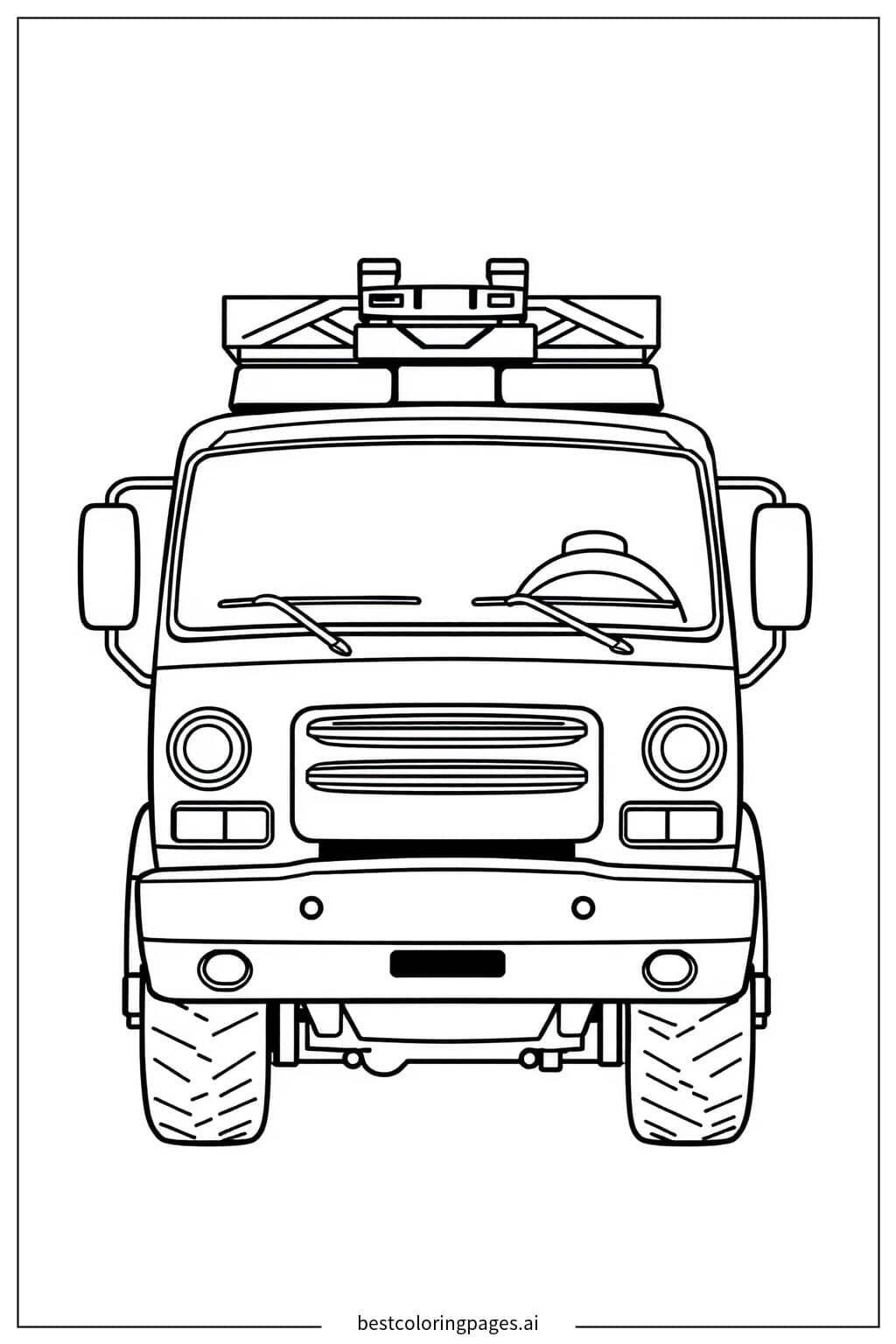 Disegni di Vista Frontale del Camion dei Pompieri da Colorare