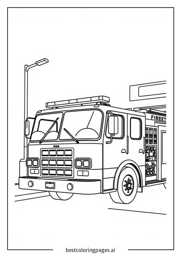 Disegni di Camion dei pompieri parcheggiato alla stazione da Colorare