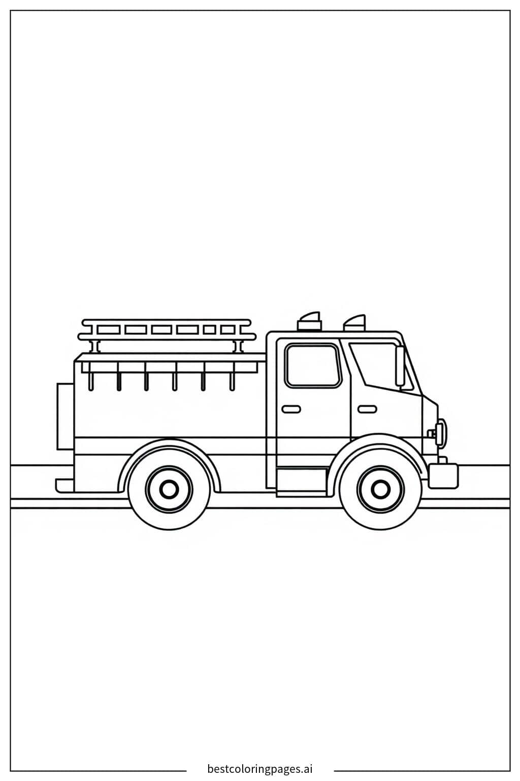 Disegni di Camion dei pompieri parcheggiato in una strada tranquilla da Colorare