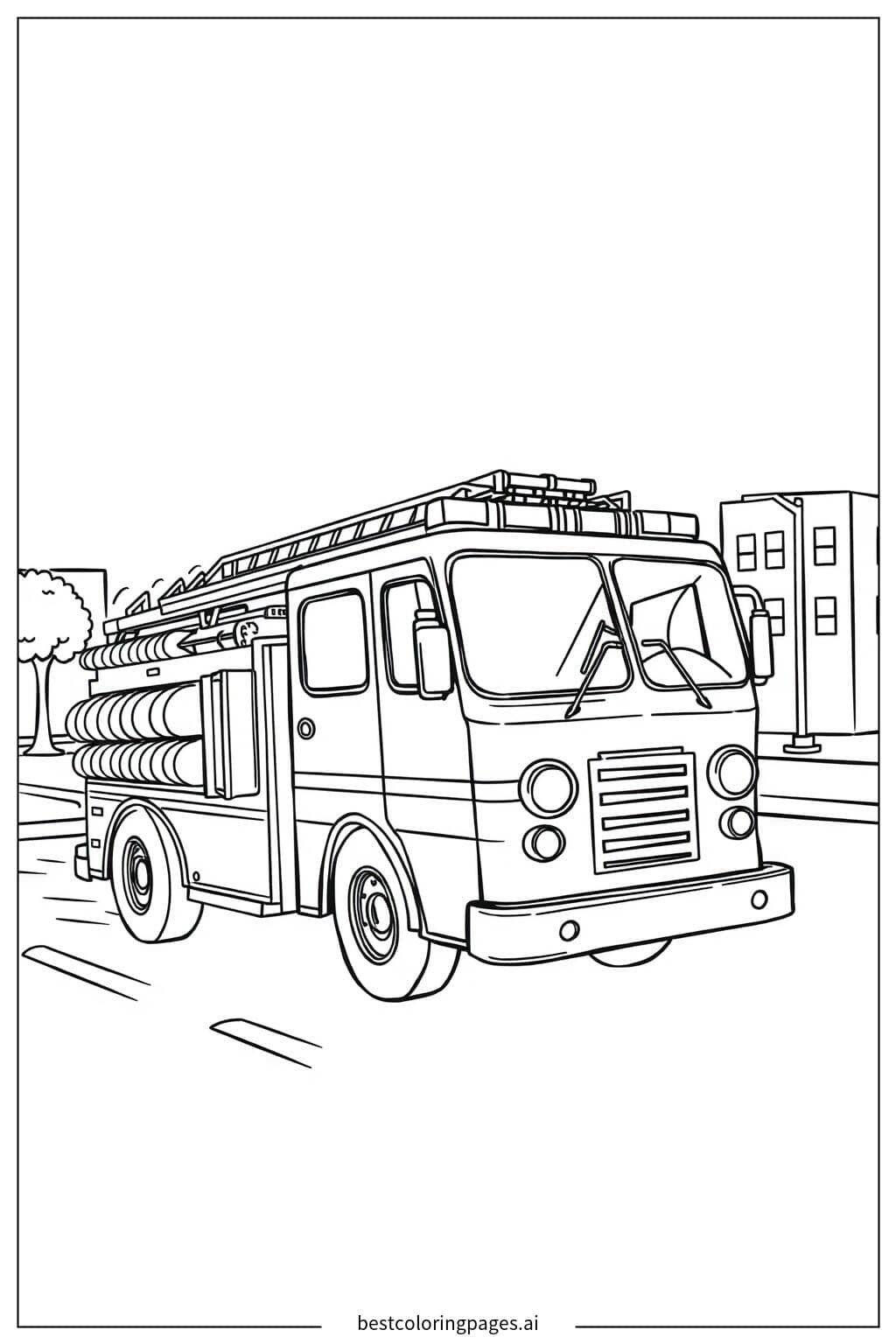 Disegni di Autopompa dei pompieri in azione con luci e sirene da Colorare