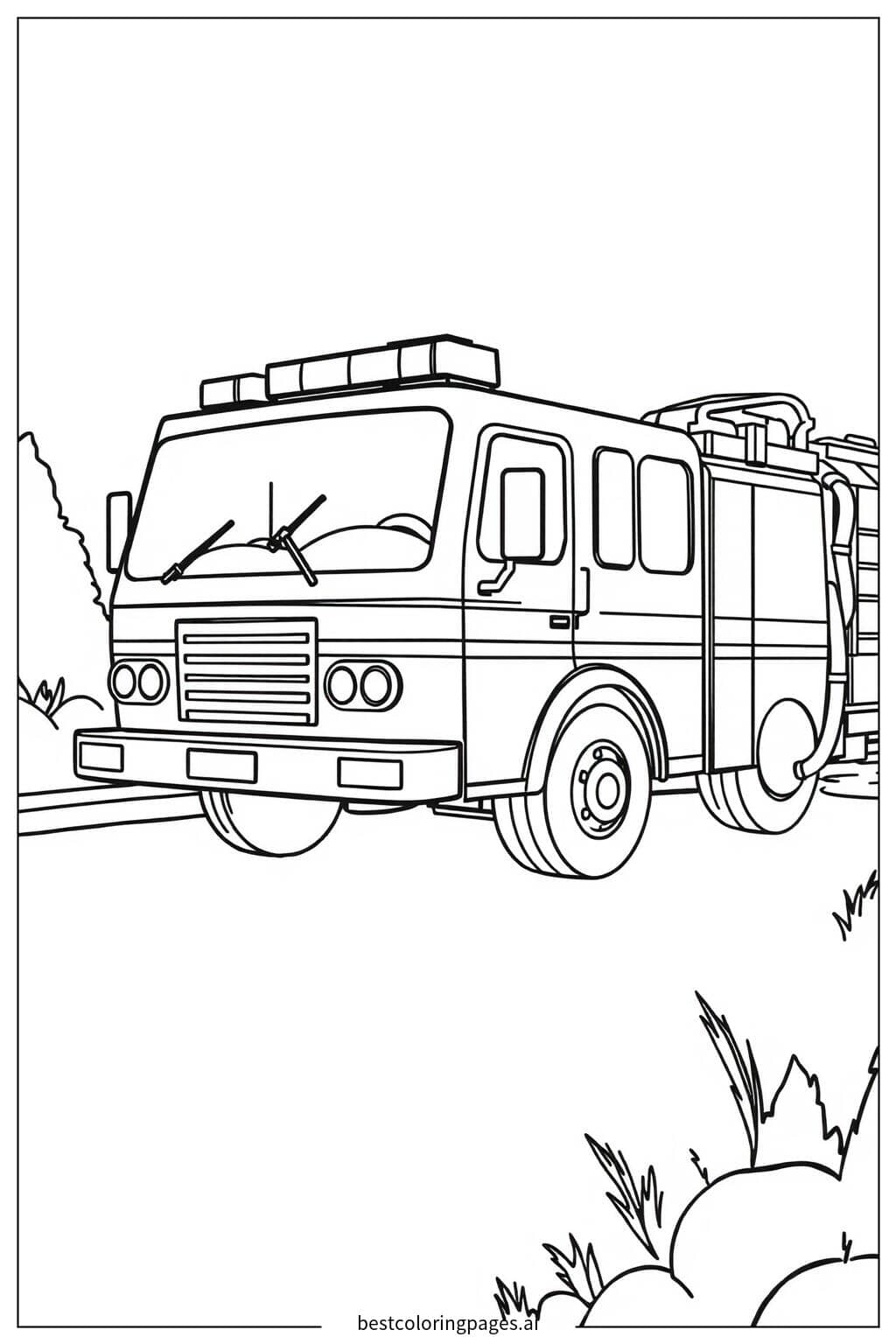 Disegni di Camion dei Pompieri con Tubo da Colorare