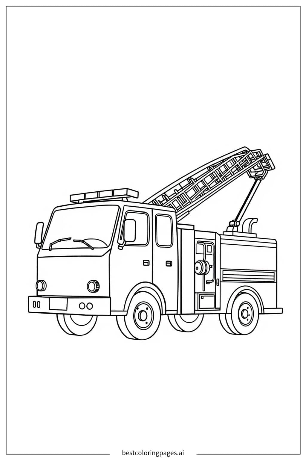 Disegni di Camion dei Pompieri con Scala da Colorare