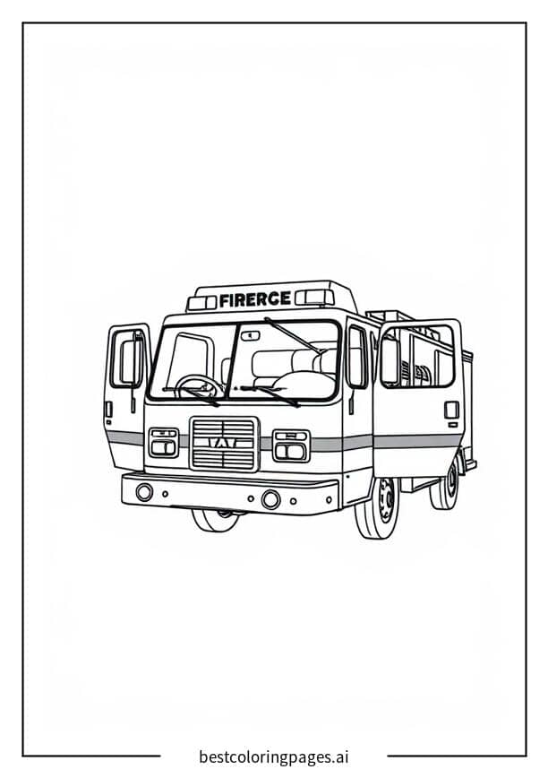 Disegni di Camion dei pompieri con porte aperte da Colorare