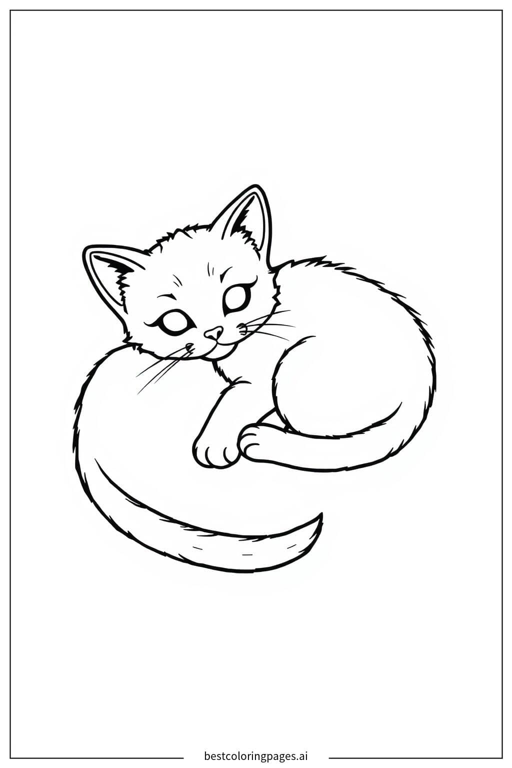 Kitten Snuggled Up Coloring Page