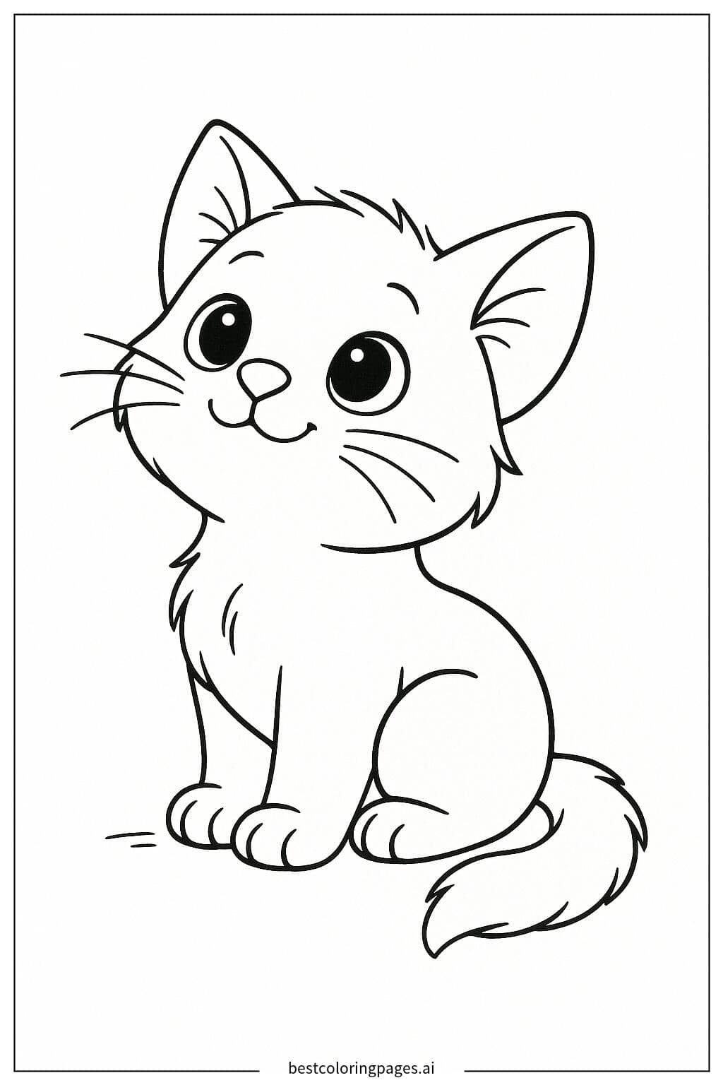 Adorable Kitten Gazing Up Coloring Page