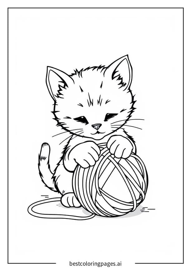 Kitten Playing with Yarn Coloring Page