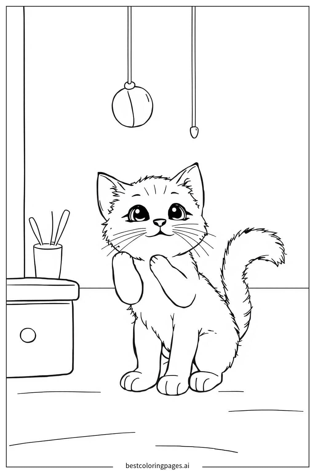 Kitten Playing with a Toy Coloring Page