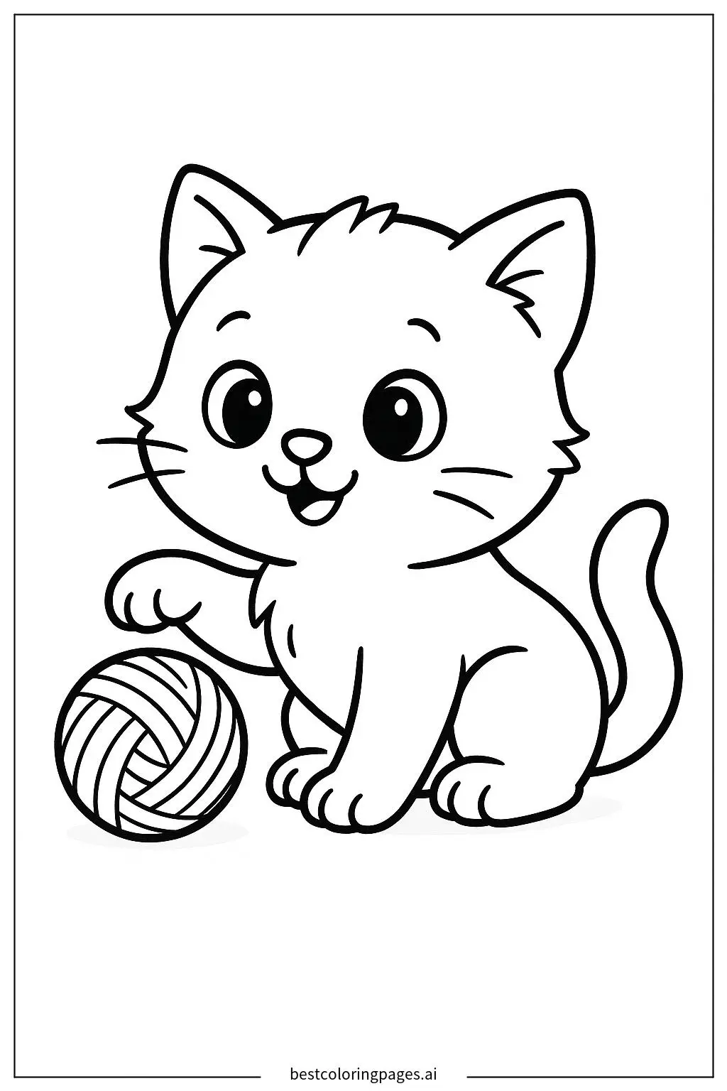 Playful Kitten with a Yarn Ball Coloring Page