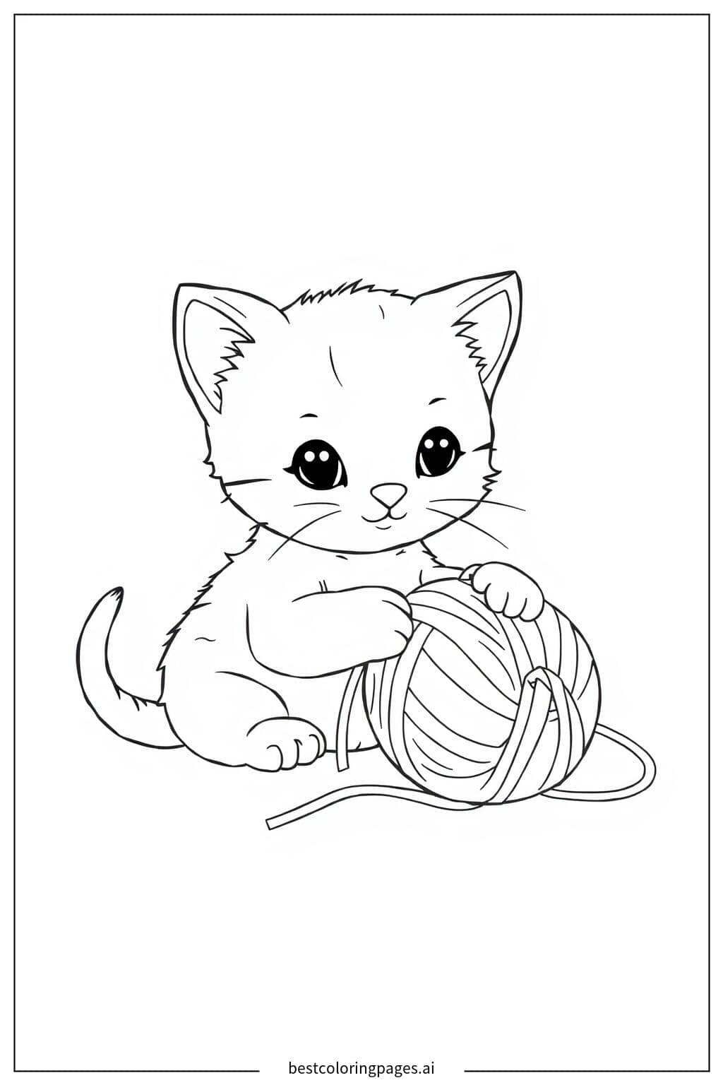Kitten Playing with a Yarn Ball Coloring Page