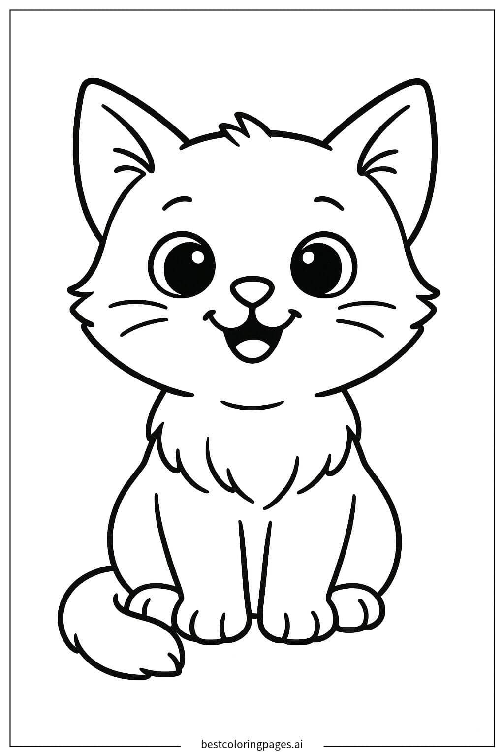Adorable Kitten Sitting and Smiling Coloring Page