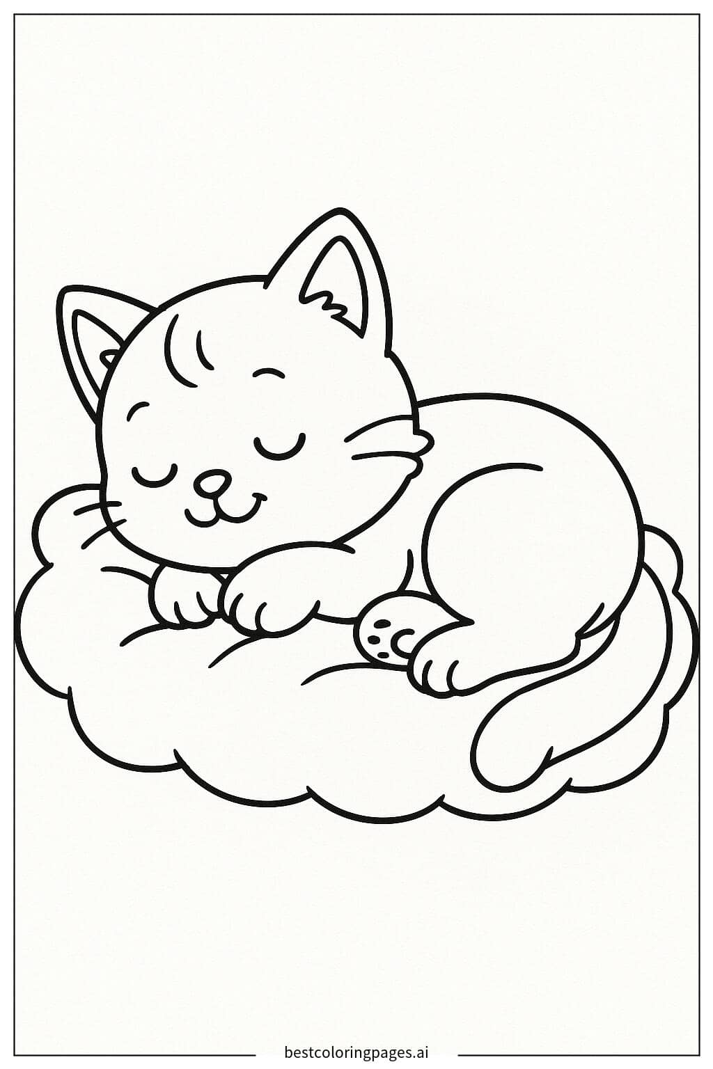 Adorable Kitten Sleeping on a Fluffy Pillow Coloring Page