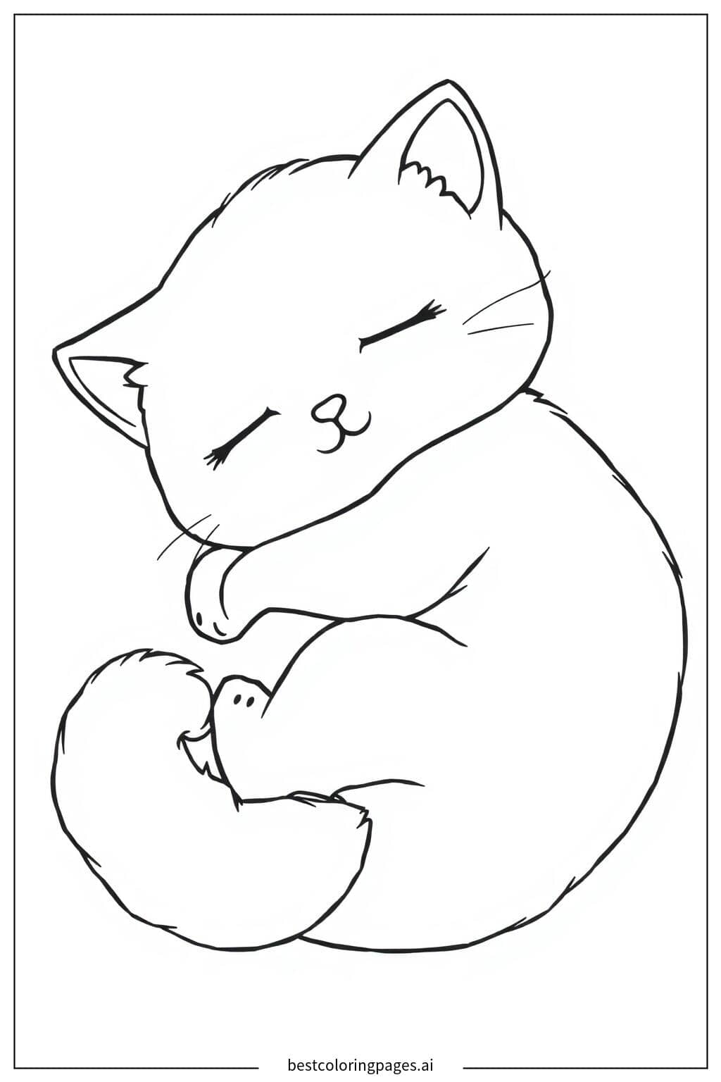 Peaceful Sleeping Kitten Coloring Page