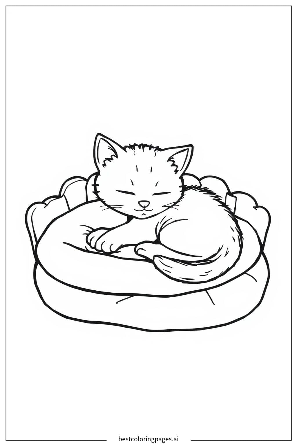 Peaceful Kitten Dreaming Coloring Page