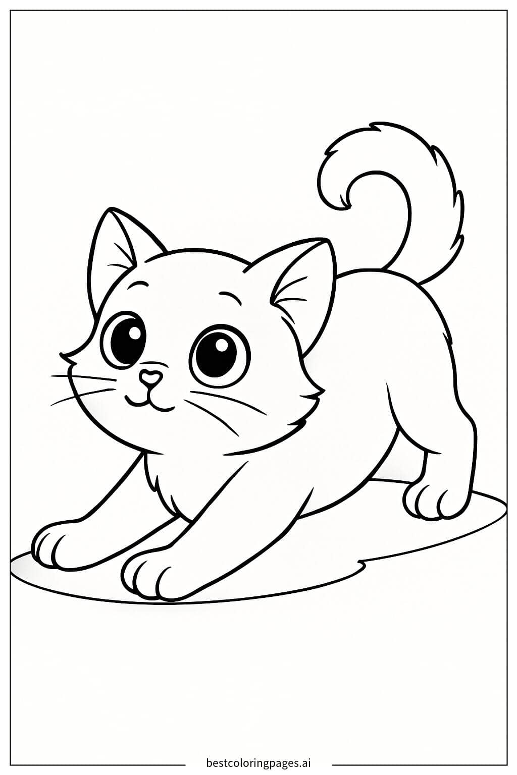 Playful Kitten Stretching on the Floor Coloring Page