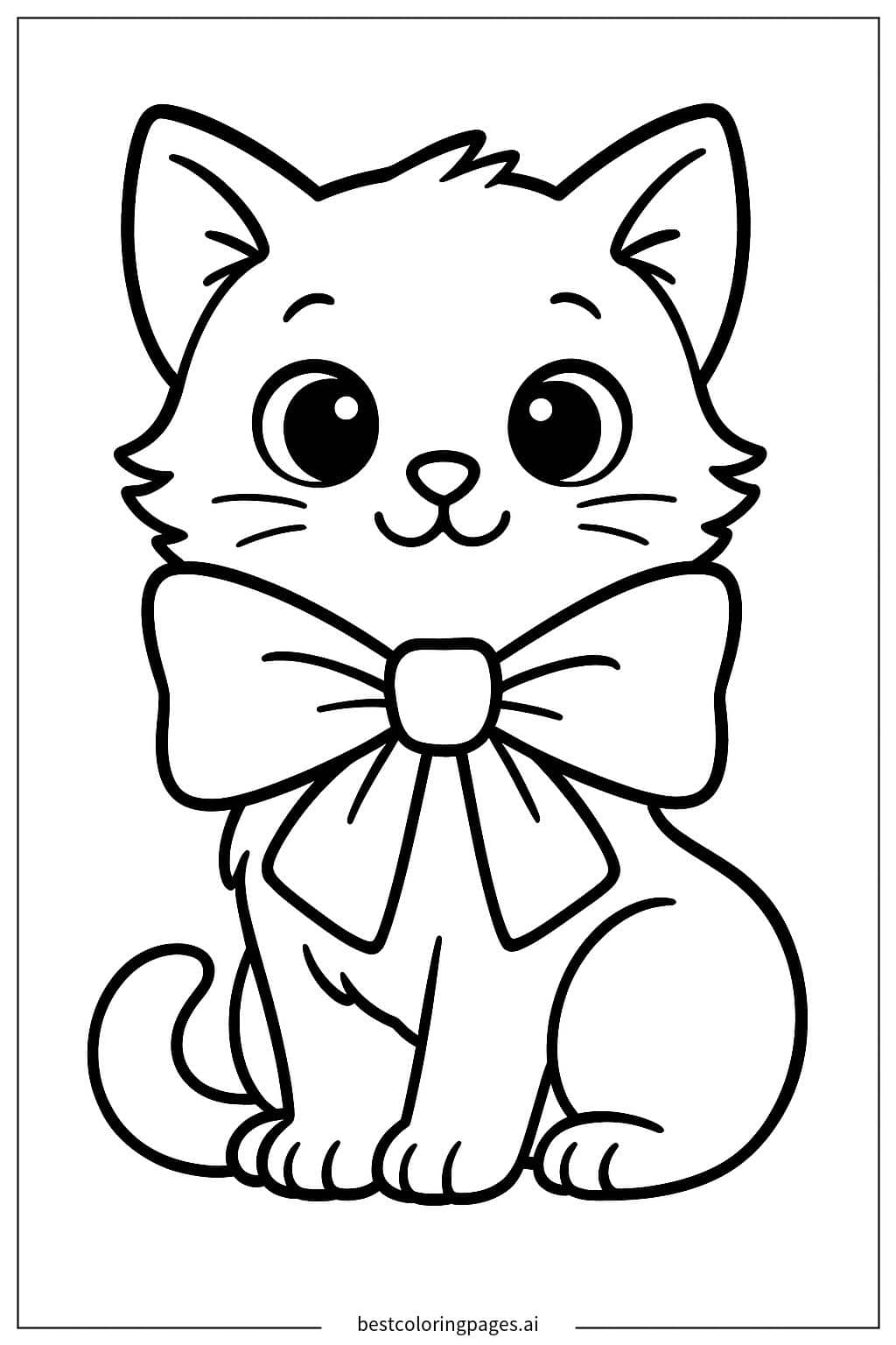 Adorable Kitten with a Bow Coloring Page