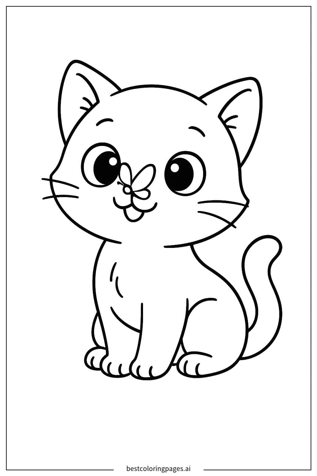 Adorable Kitten with Butterfly on Its Nose Coloring Page