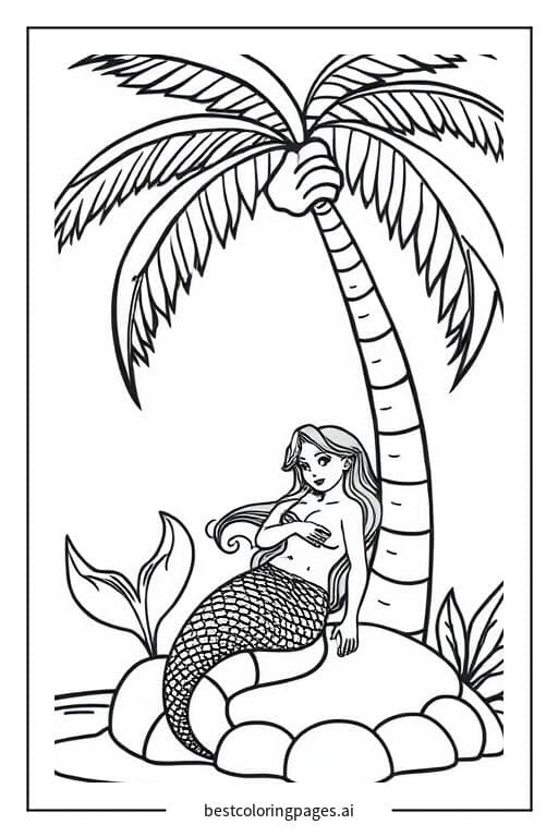 Русалочка отдыхает под пальмой