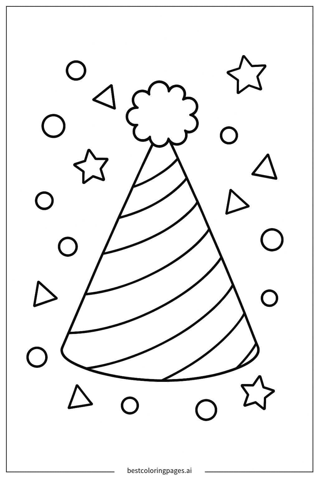 派对帽与五彩纸屑 涂色页