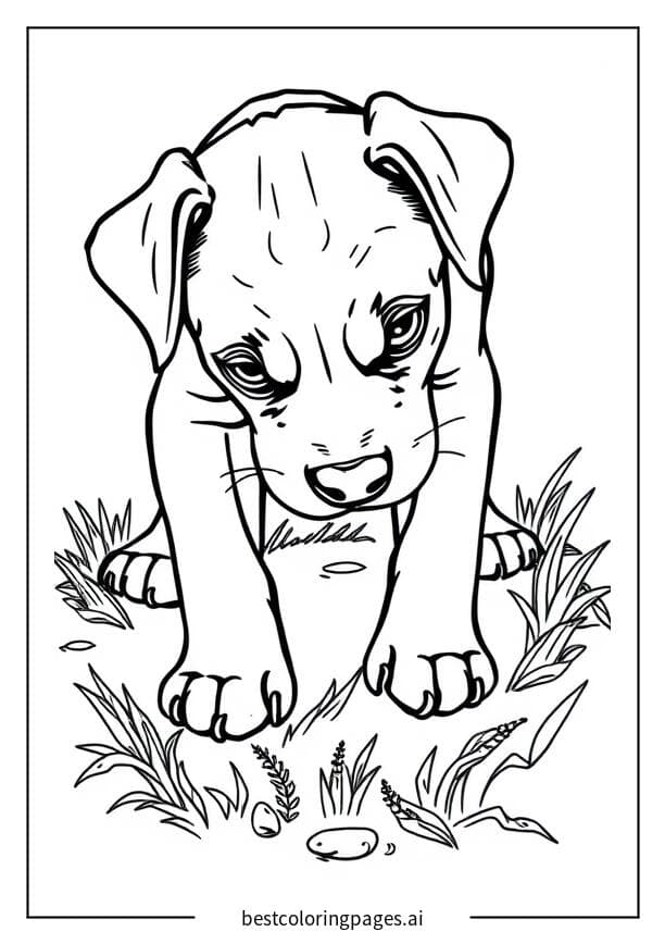 कुत्ता ज़मीन को सूंघते हुए