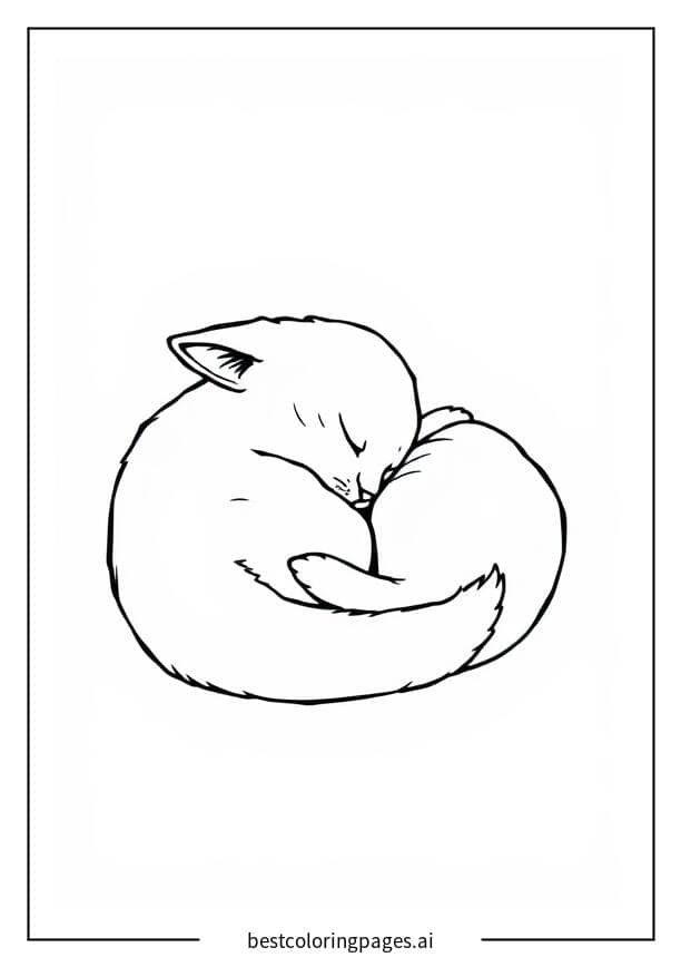 Snoozing Kitty Coloring Page