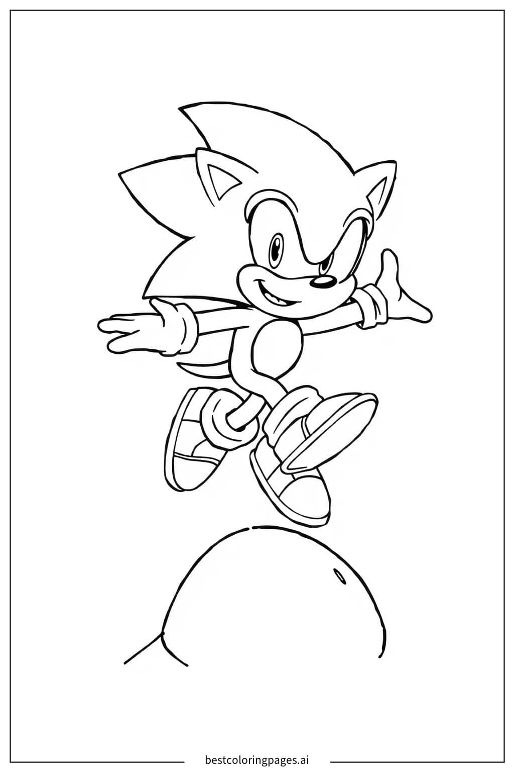 Desenhos de Sonic Pulando Sobre Uma Colina para Colorir