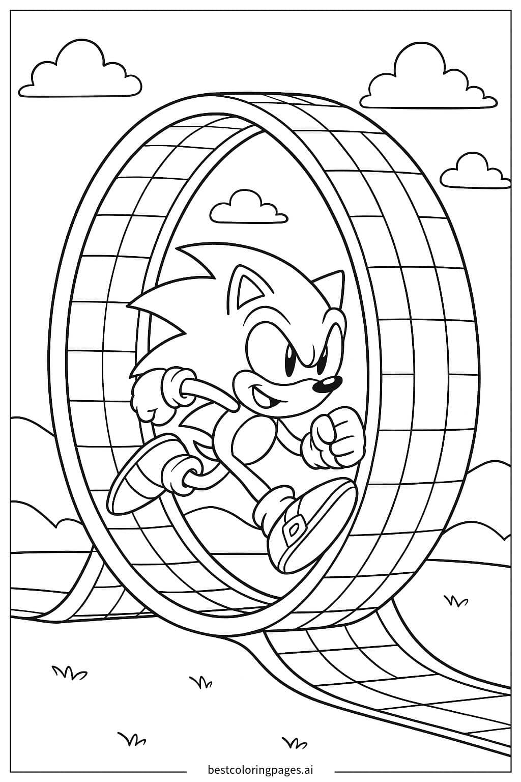Desenhos de Sonic Correndo em um Loop-de-Loop para Colorir