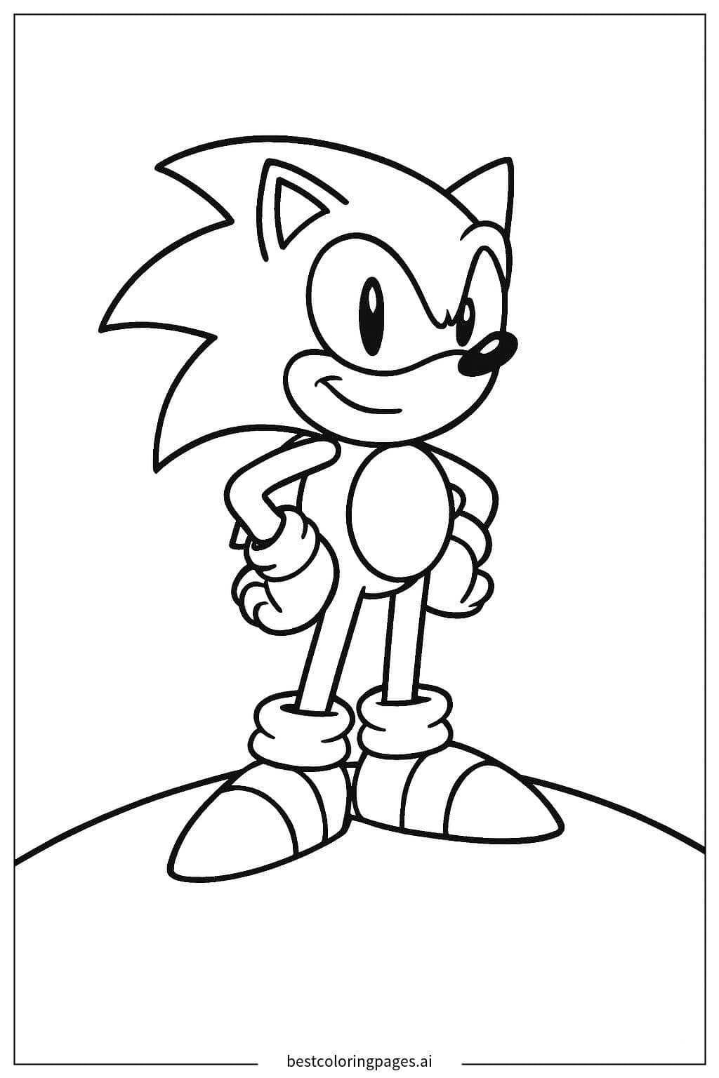 Desenhos de Sonic em Pé no Topo de uma Colina para Colorir