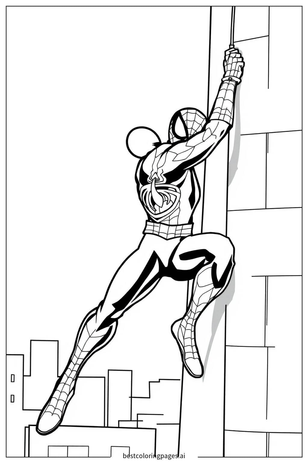 蜘蛛侠攀爬大楼 涂色页
