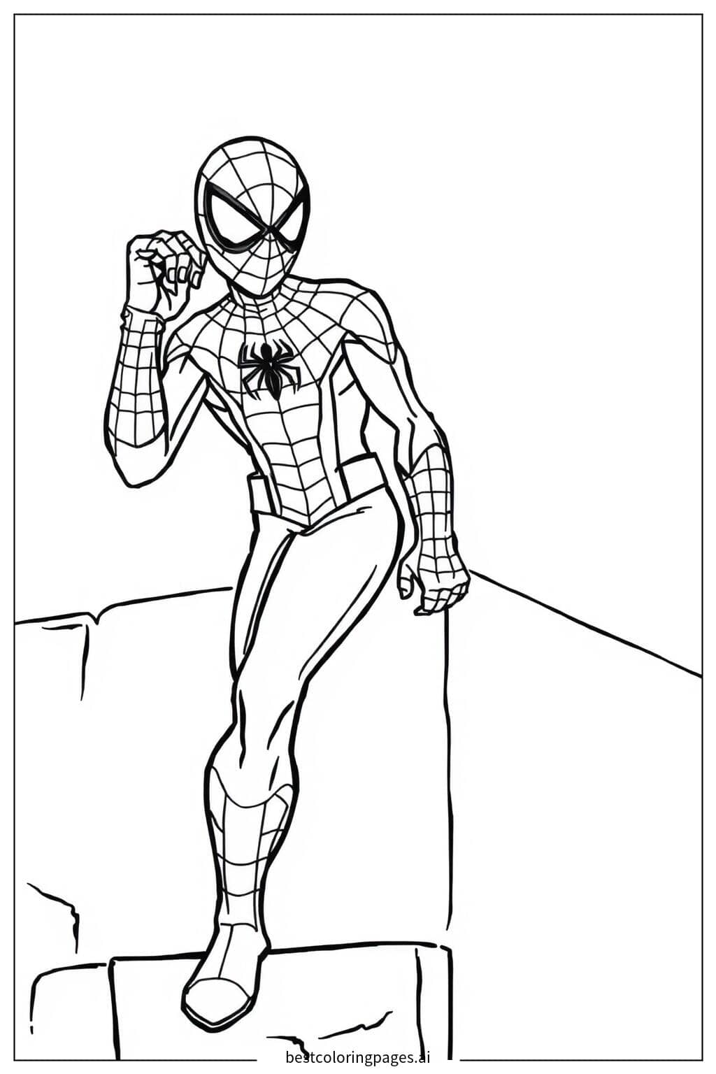 蜘蛛侠站在墙上 涂色页