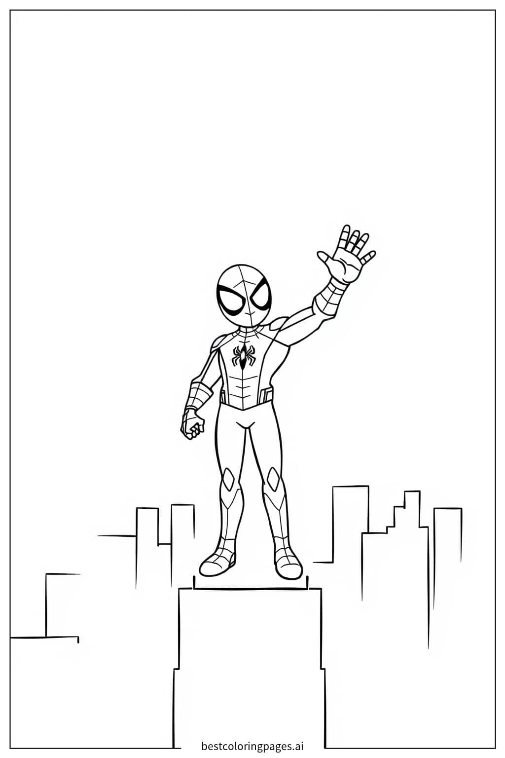 蜘蛛侠向市民挥手 涂色页