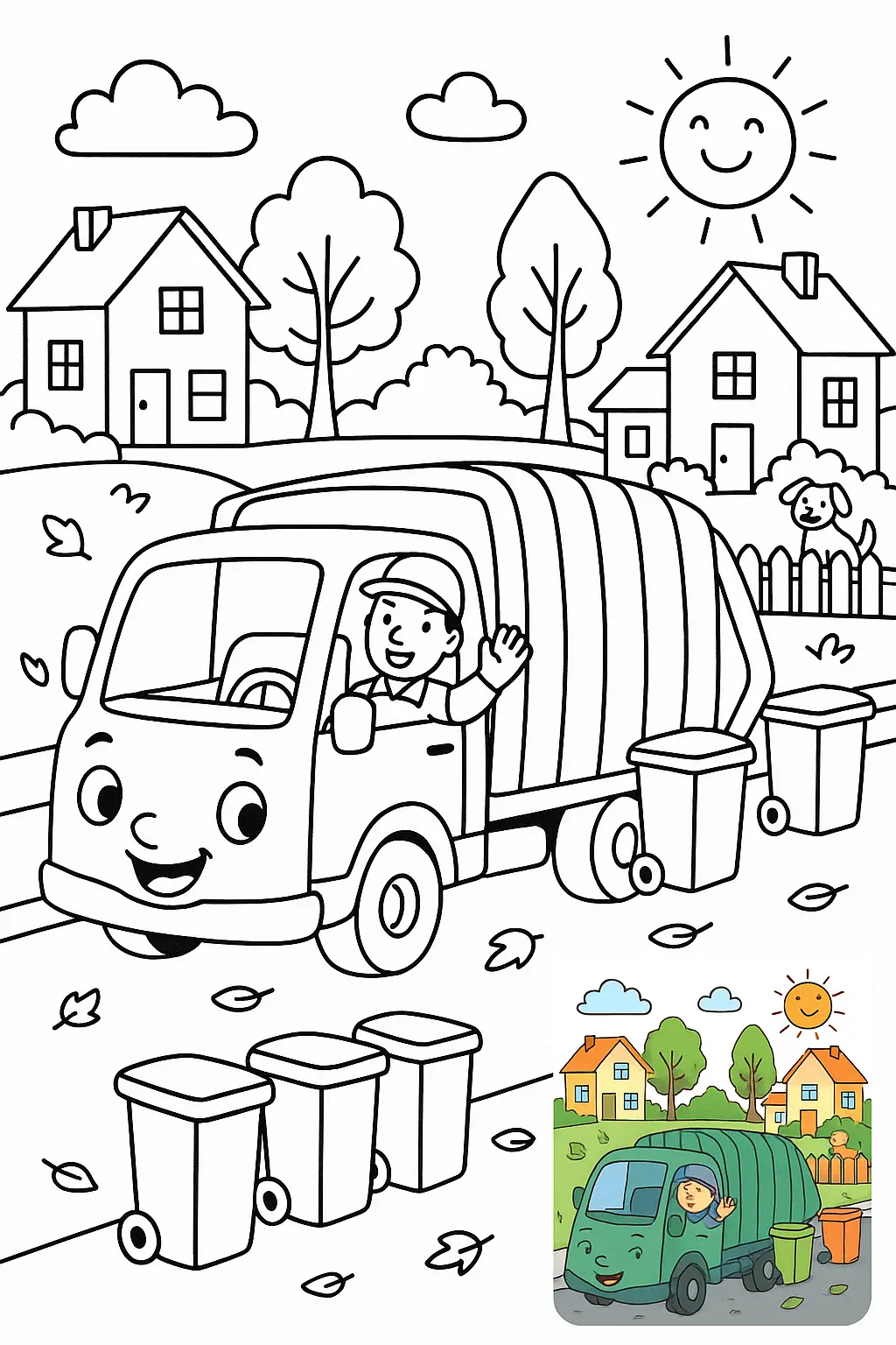 Pages de Coloriage de Camion Poubelle