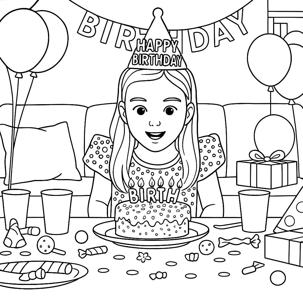 Happy birthday coloring page for kids