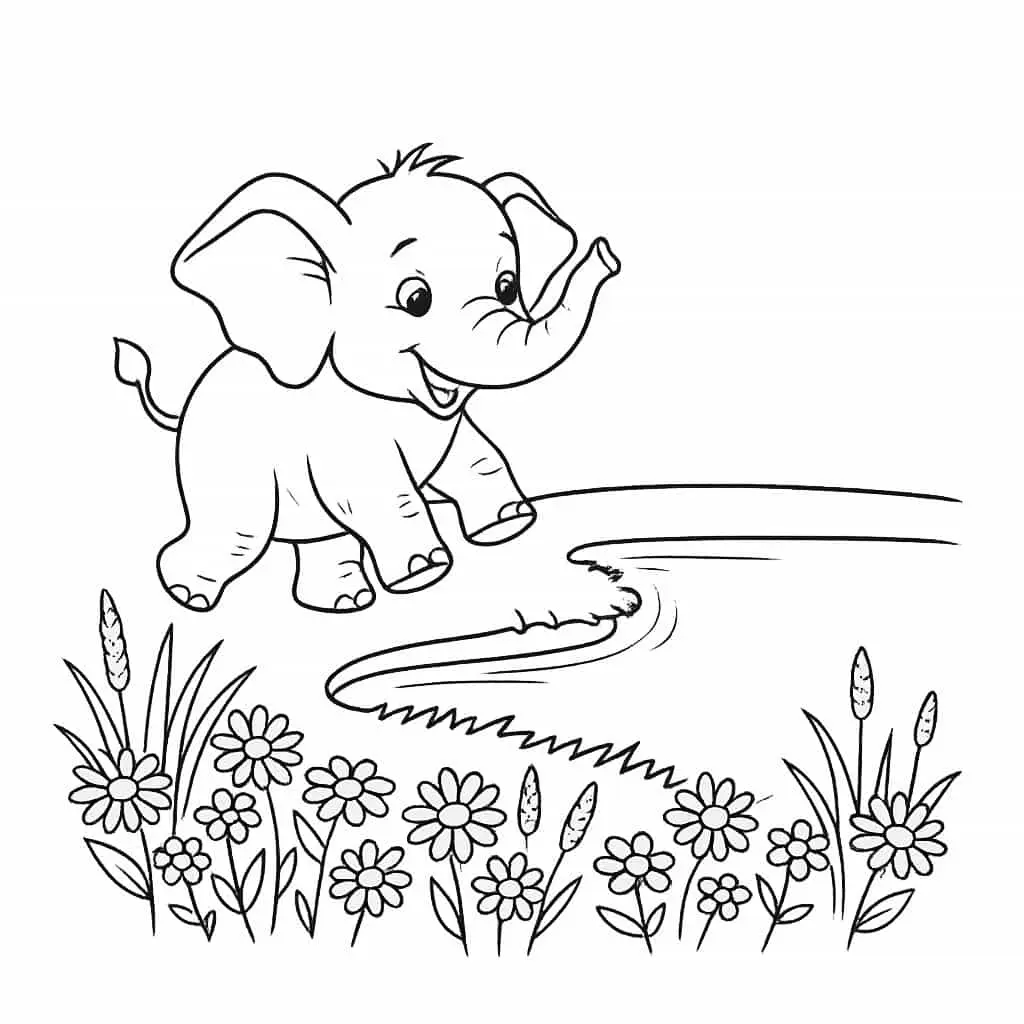 Le résultat du dessin au trait après avoir utilisé le convertisseur de photo en page de coloriage sur l'image de l'éléphant.