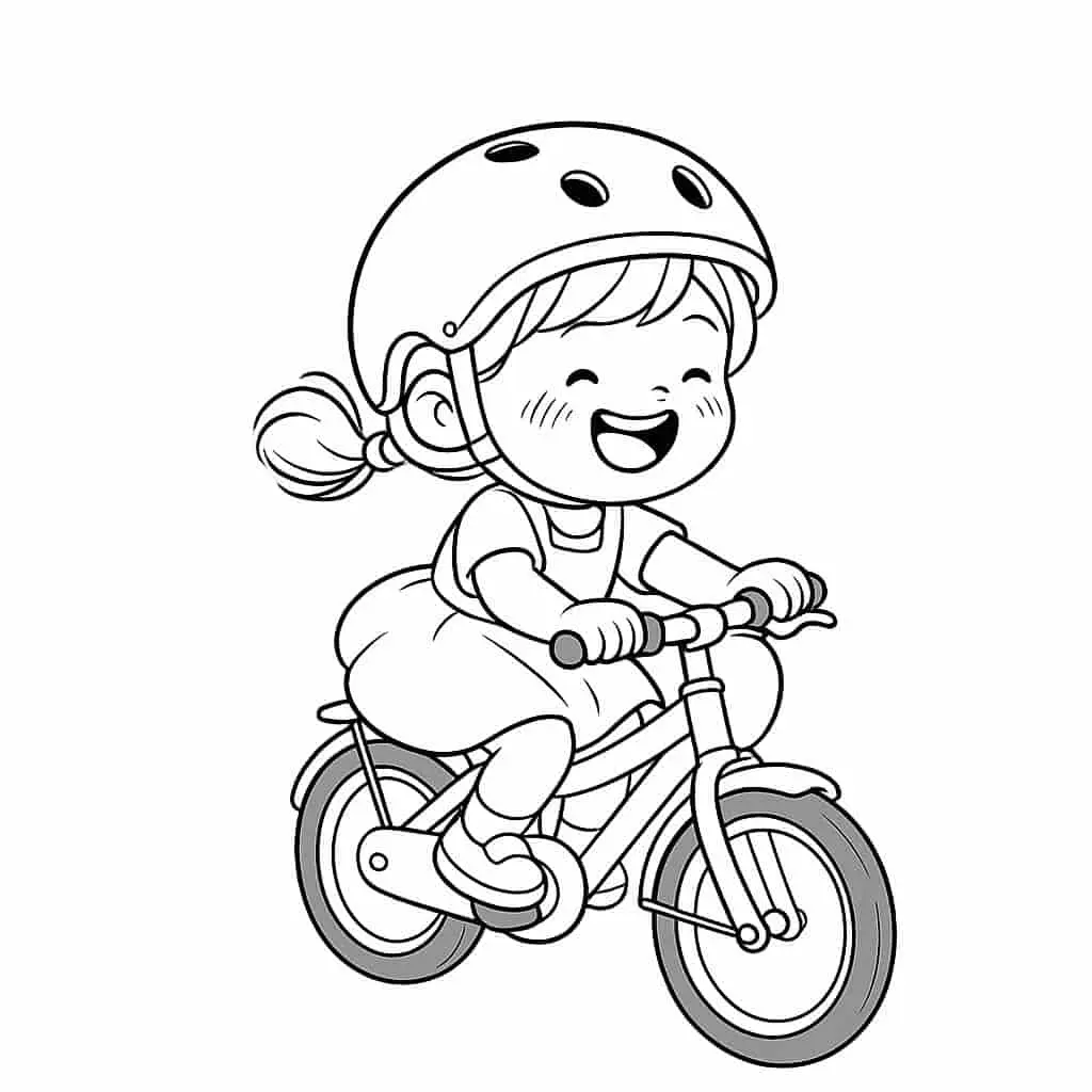 Un contour propre de la page de coloriage de la fille à vélo, avec le fond supprimé par notre IA.